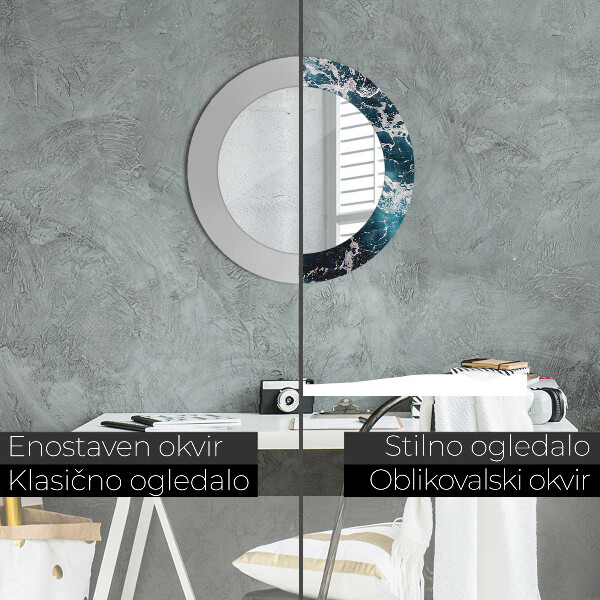 Round mirror frame with print Stormy sea