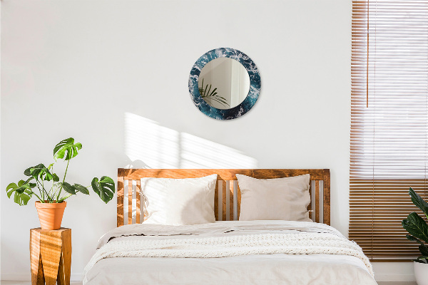 Round mirror frame with print Stormy sea