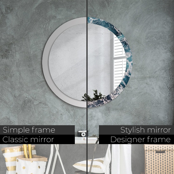 Round mirror frame with print Stormy sea