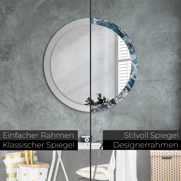 Round mirror frame with print Stormy sea