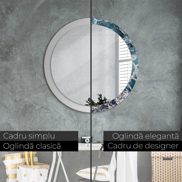Round mirror frame with print Stormy sea