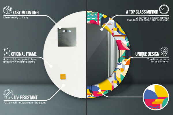 Ornate framed mirror Geometric tropical birds