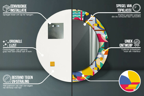 Ornate framed mirror Geometric tropical birds