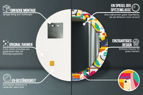 Ornate framed mirror Geometric tropical birds