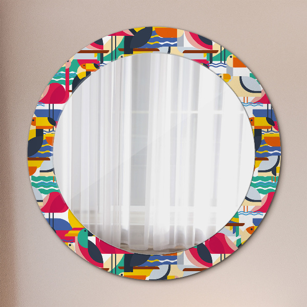 Ornate framed mirror Geometric tropical birds