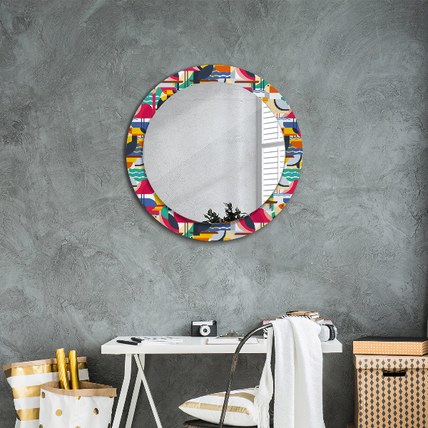 Ornate framed mirror Geometric tropical birds
