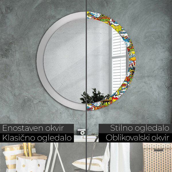 Round mirror frame with print Comic style pattern