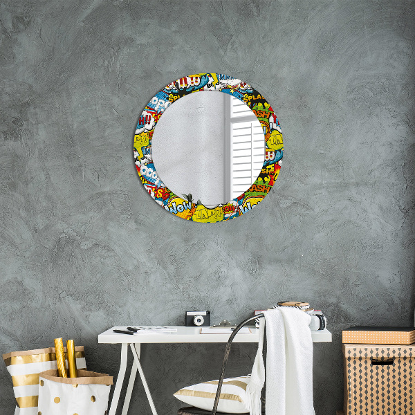 Round mirror frame with print Comic style pattern