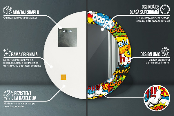 Round mirror frame with print Comic style pattern