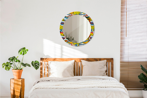 Round mirror frame with print Comic style pattern