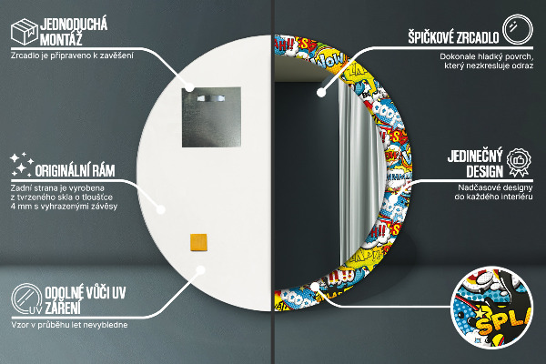 Round mirror frame with print Comic style pattern