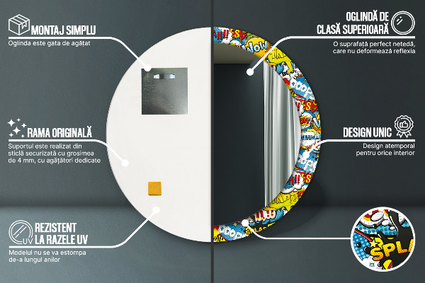 Round mirror frame with print Comic style pattern