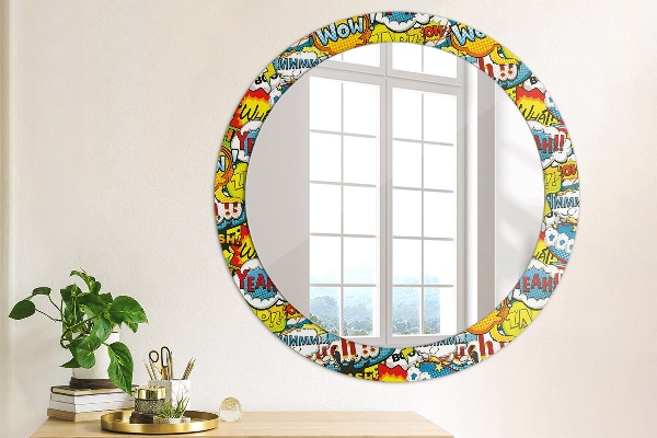 Round mirror frame with print Comic style pattern