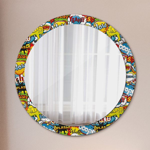 Round mirror frame with print Comic style pattern