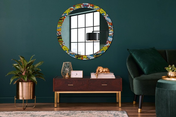 Round mirror frame with print Comic style pattern