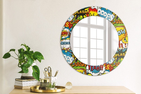 Round mirror frame with print Comic style pattern