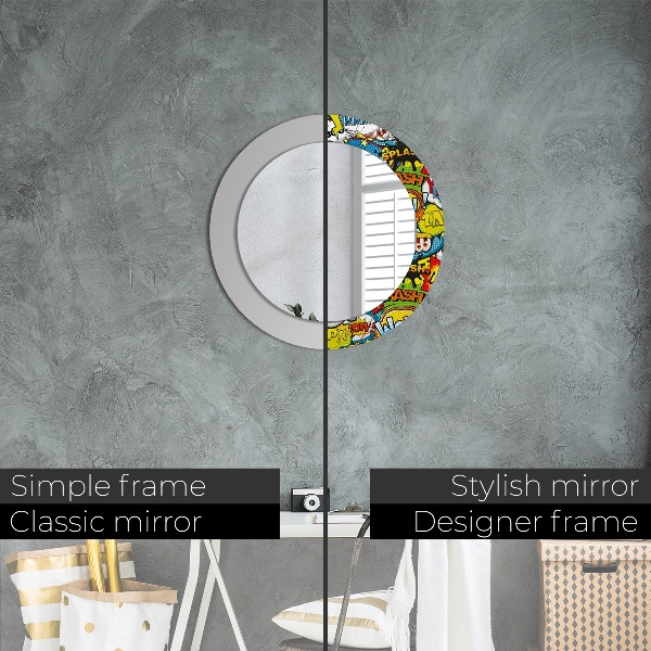 Round mirror frame with print Comic style pattern