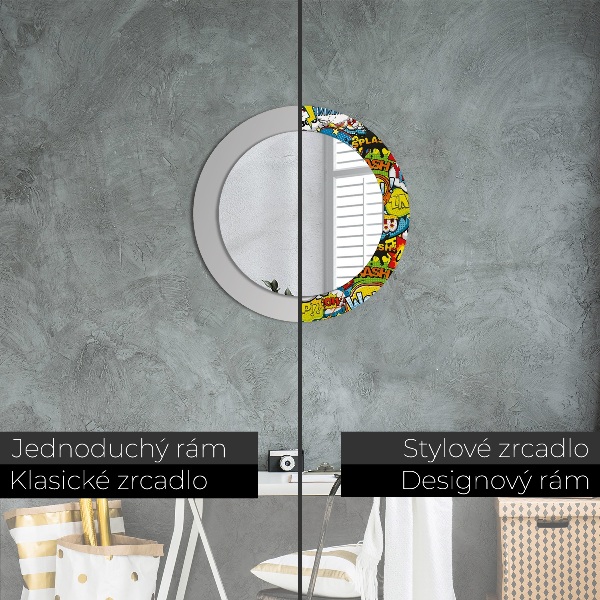 Round mirror frame with print Comic style pattern