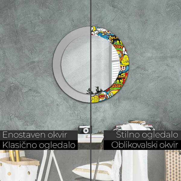 Round mirror frame with print Comic style pattern