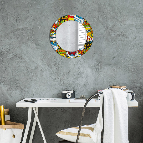 Round mirror frame with print Comic style pattern