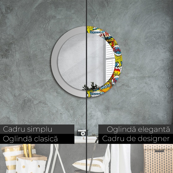 Round mirror frame with print Comic style pattern