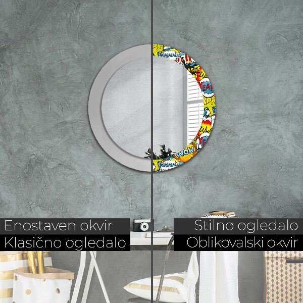 Round mirror frame with print Comic style pattern