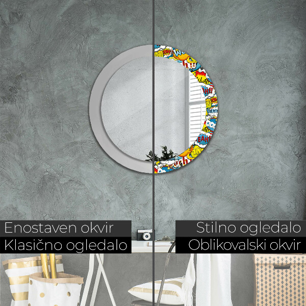 Round mirror frame with print Comic style pattern