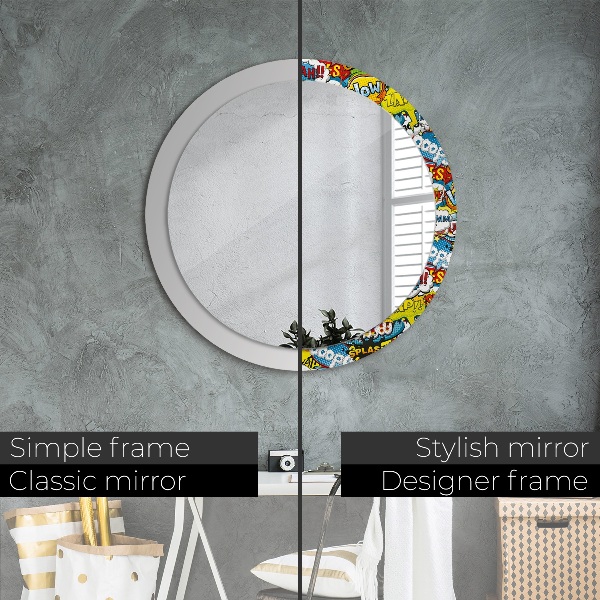 Round mirror frame with print Comic style pattern