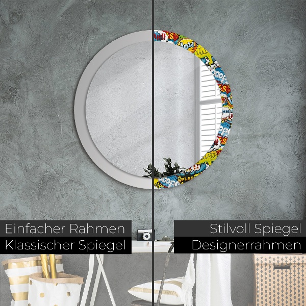Round mirror frame with print Comic style pattern