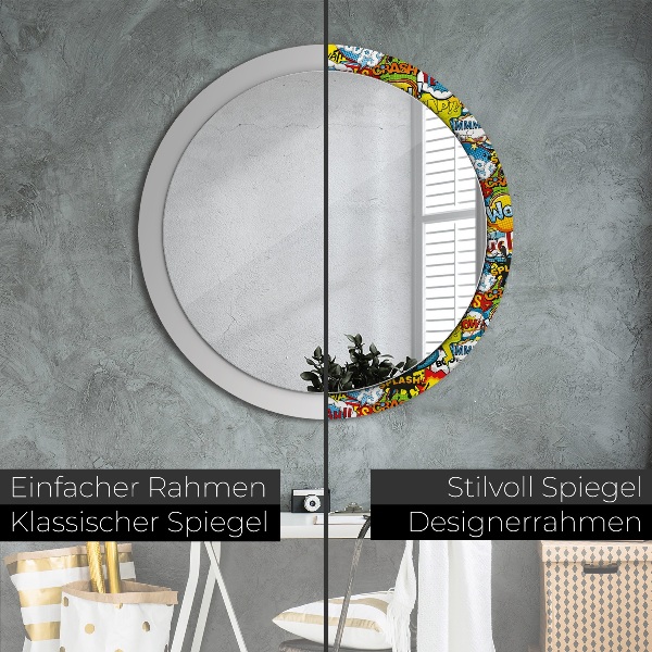 Round mirror frame with print Comic style pattern
