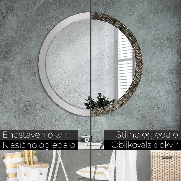 Round mirror frame with print Steel texture