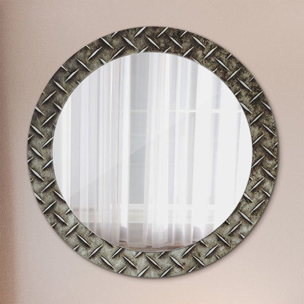 Round mirror frame with print Steel texture