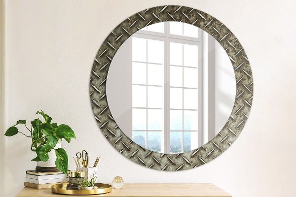 Round mirror frame with print Steel texture