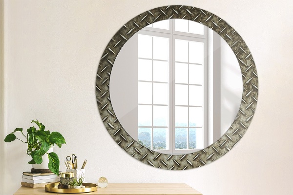 Round mirror frame with print Steel texture