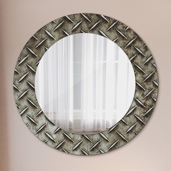 Round mirror frame with print Steel texture