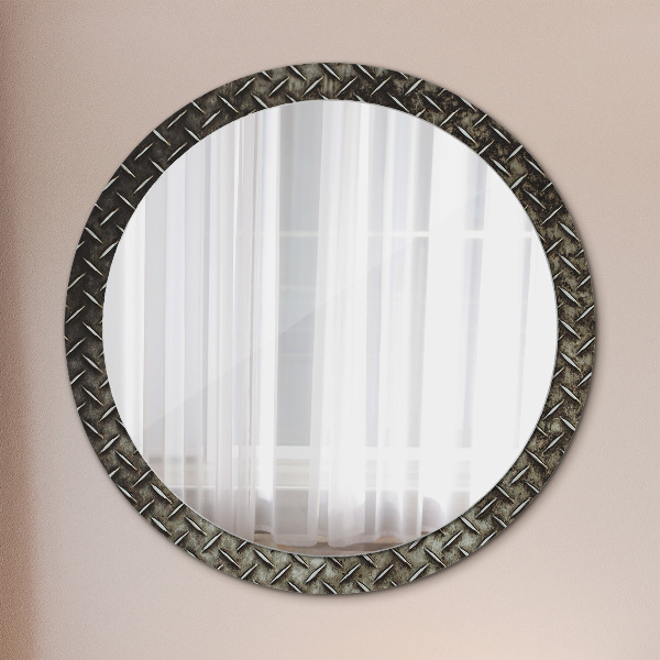 Round mirror frame with print Steel texture