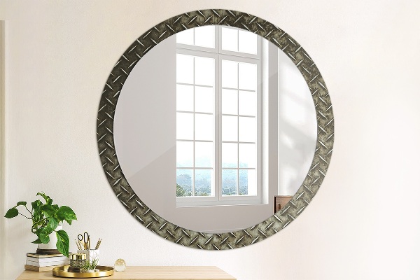 Round mirror frame with print Steel texture