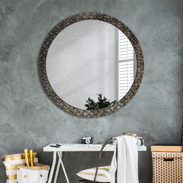 Round mirror frame with print Steel texture