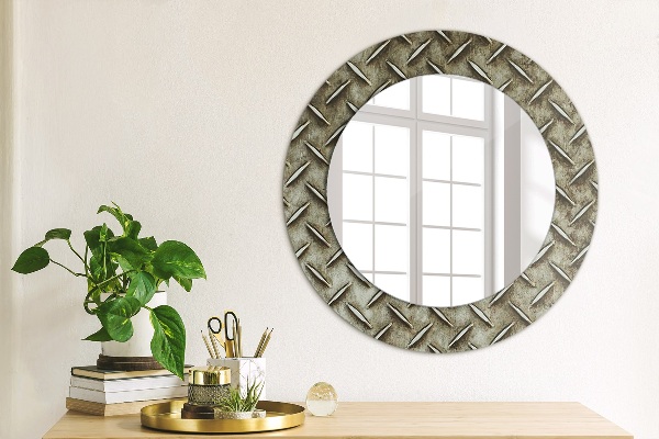 Round mirror frame with print Steel texture