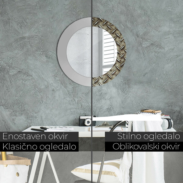 Round mirror frame with print Steel texture