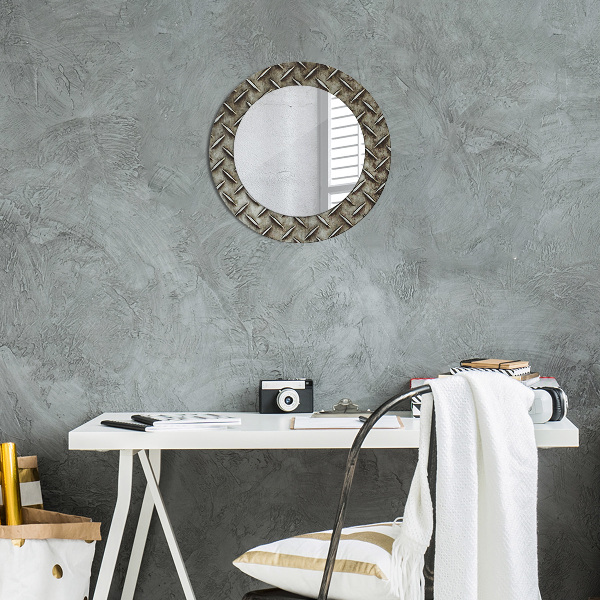 Round mirror frame with print Steel texture