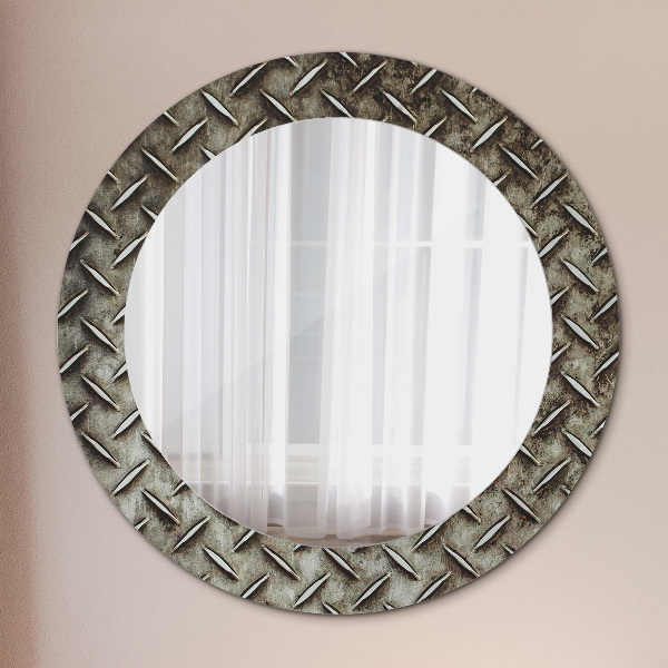 Round mirror frame with print Steel texture