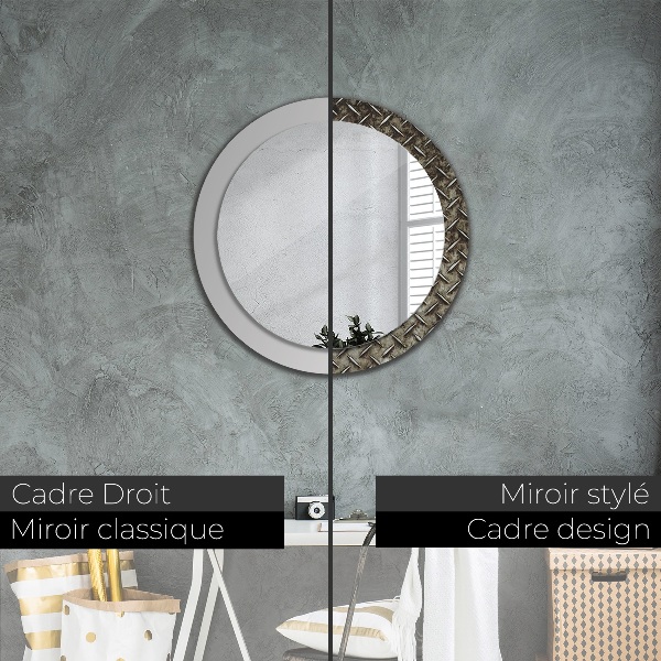 Round mirror frame with print Steel texture