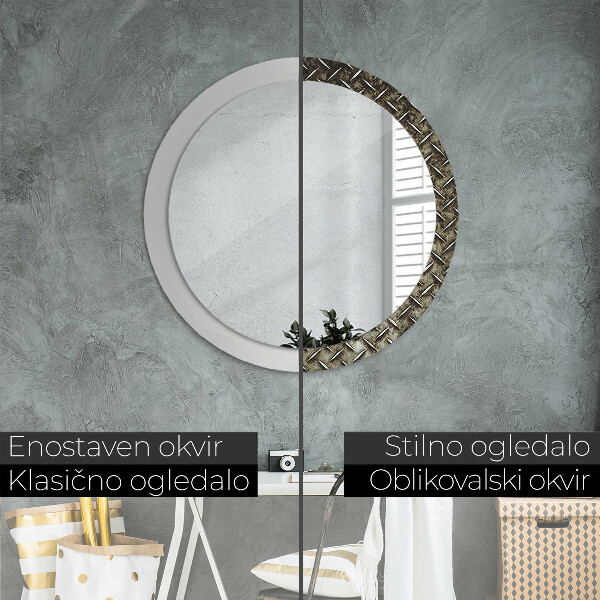 Round mirror frame with print Steel texture