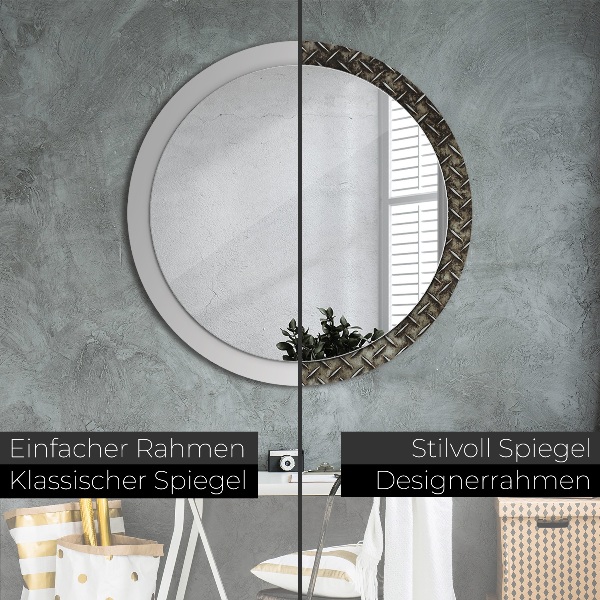 Round mirror frame with print Steel texture