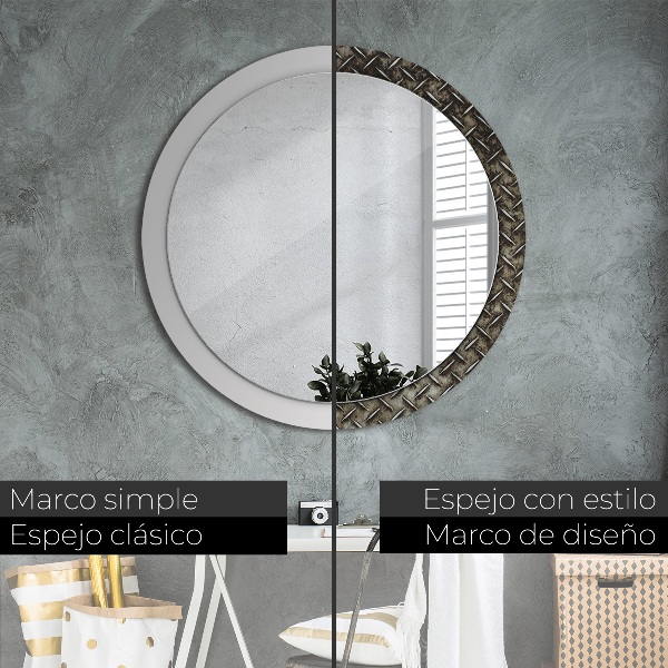 Round mirror frame with print Steel texture