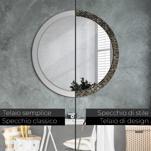 Round mirror frame with print Steel texture