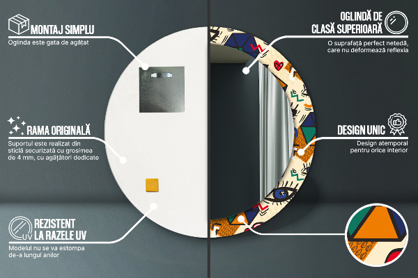 Round wall mirror design Pop art style