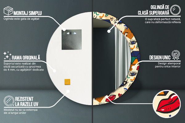 Round wall mirror design Pop art style