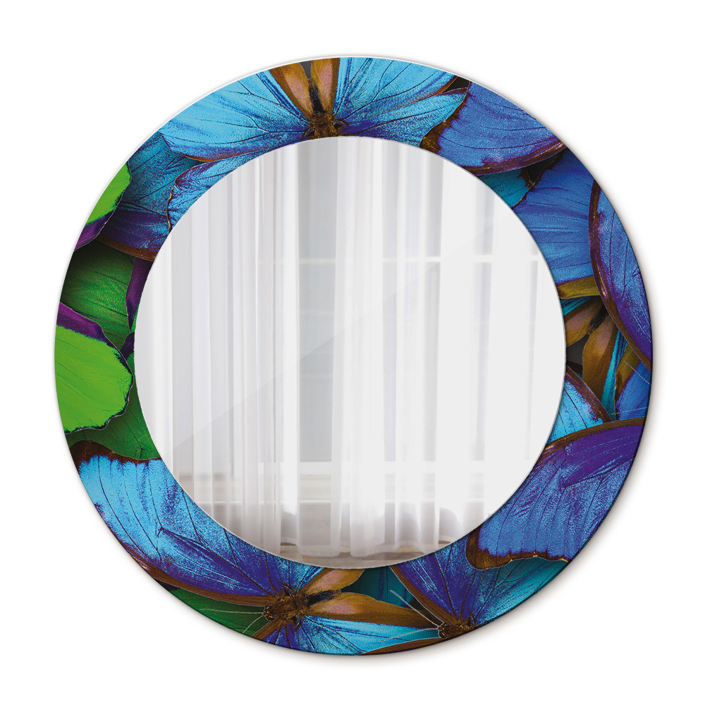 Round wall mirror decor Blue and green butterfly